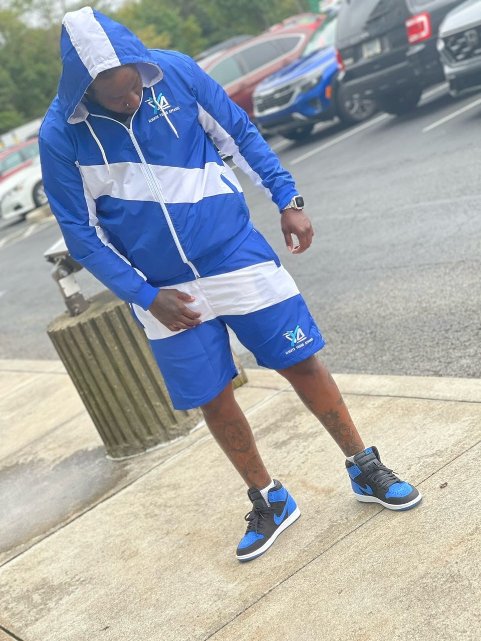 Blue rain windbreaker